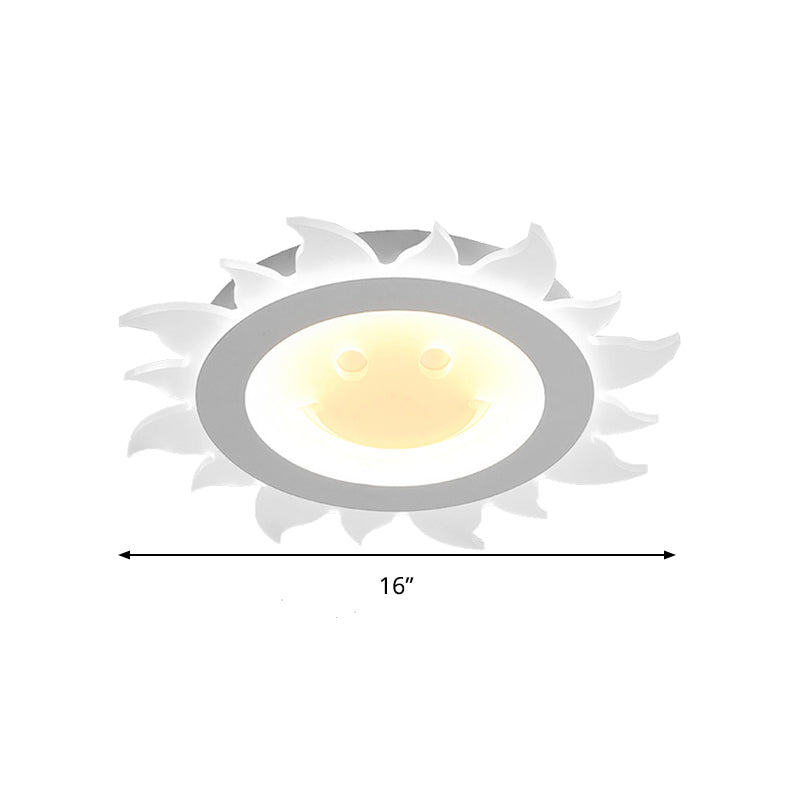 Study Room Smiling Sun Flushmount Light Acrylic Kids White Finish Ceiling Fixture Clearhalo 'Ceiling Lights' 'Close To Ceiling Lights' 'Close to ceiling' 'Flush mount' Lighting' 240852