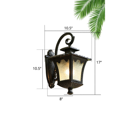 Seedy Glass Flared Lantern Wall Sconce Vintage Single Garden Wall Light in Black Clearhalo 'Wall Lamps & Sconces' 'Wall Lights' Lighting' 2408525