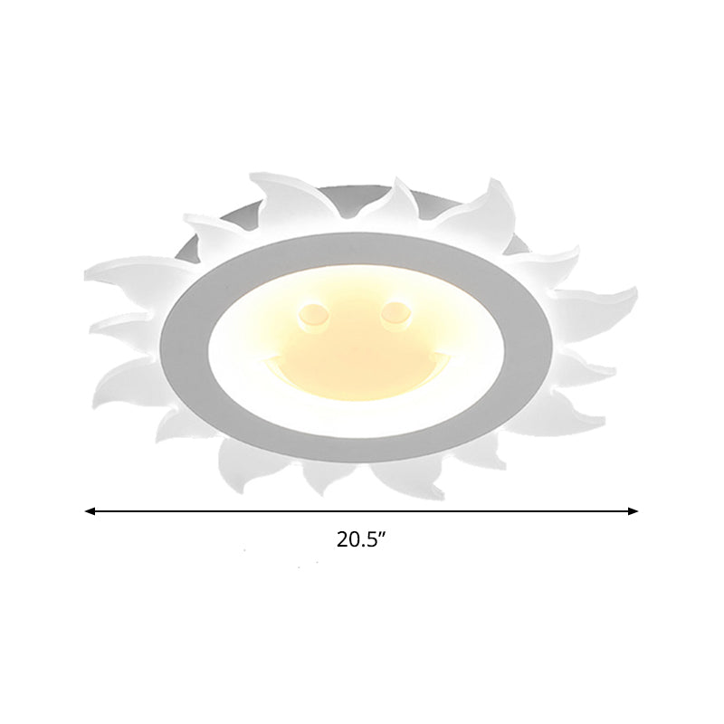 Study Room Smiling Sun Flushmount Light Acrylic Kids White Finish Ceiling Fixture Clearhalo 'Ceiling Lights' 'Close To Ceiling Lights' 'Close to ceiling' 'Flush mount' Lighting' 240853