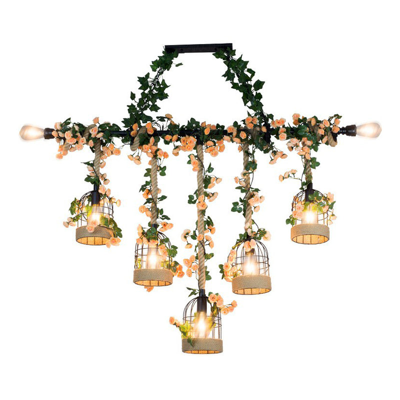 Birdcage Dining Room Island Ceiling Light Rustic Iron Suspended Lighting Fixture 7 Green Clearhalo 'Ceiling Lights' 'Island Lights' Lighting' 2408571