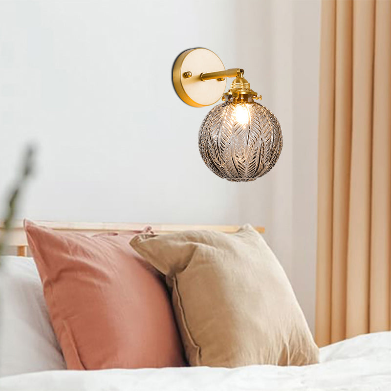 Textured Glass Ball Wall Lighting Simple Single Gold Wall Mount Light with Adjustable Joint Gold Clearhalo 'Cast Iron' 'Glass' 'Industrial' 'Modern wall lights' 'Modern' 'Tiffany' 'Traditional wall lights' 'Wall Lamps & Sconces' 'Wall Lights' Lighting' 2408670