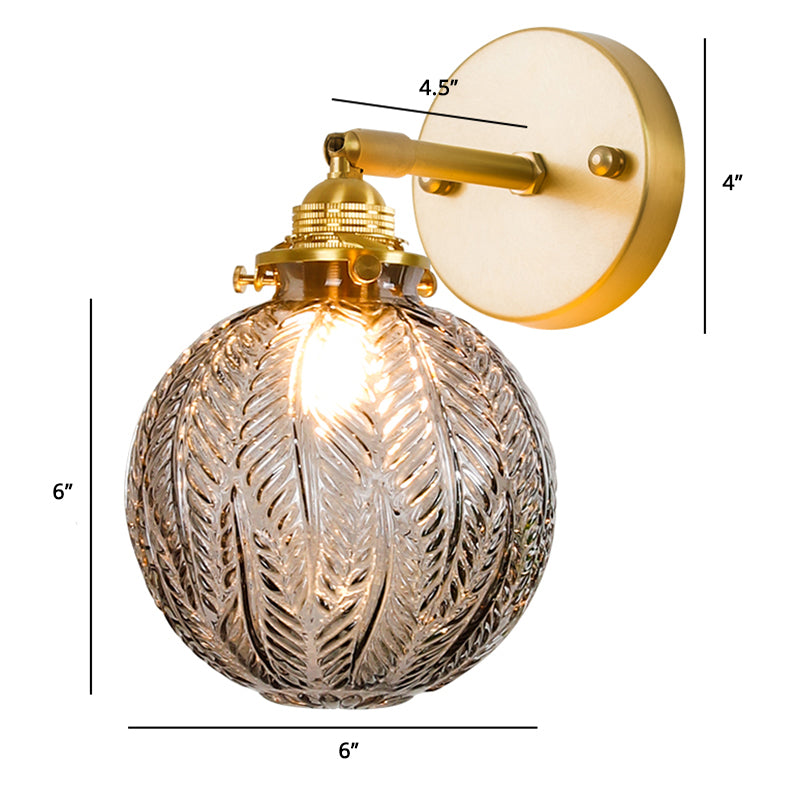 Textured Glass Ball Wall Lighting Simple Single Gold Wall Mount Light with Adjustable Joint Clearhalo 'Cast Iron' 'Glass' 'Industrial' 'Modern wall lights' 'Modern' 'Tiffany' 'Traditional wall lights' 'Wall Lamps & Sconces' 'Wall Lights' Lighting' 2408673