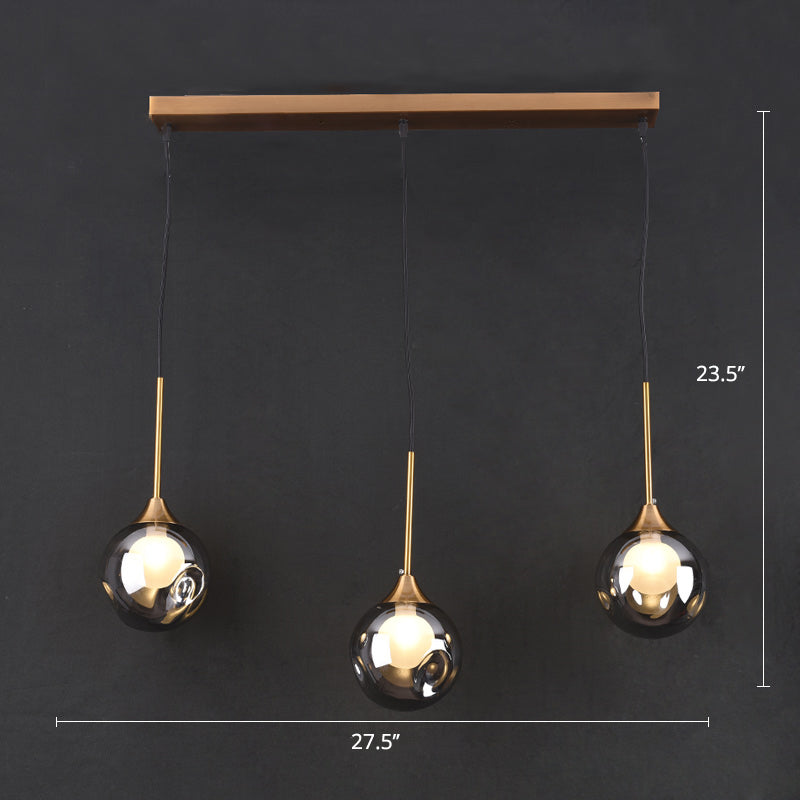 Ball Down Lighting Pendant Minimalism Glass 3-Head Dining Room Multiple Hanging Light Smoke Gray Linear Clearhalo 'Ceiling Lights' 'Modern Pendants' 'Modern' 'Pendant Lights' 'Pendants' Lighting' 2408792