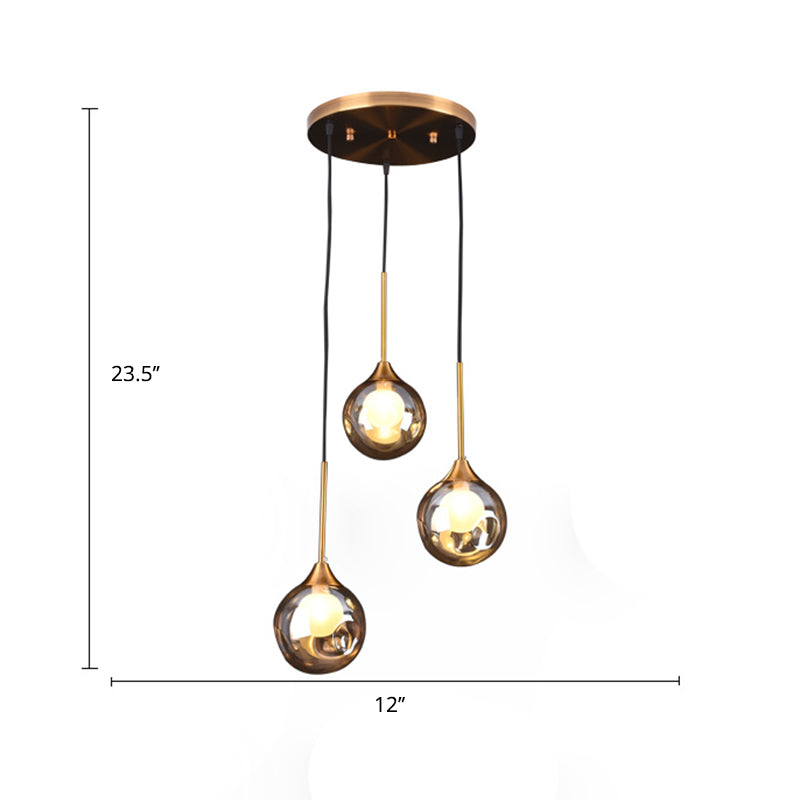 Ball Down Lighting Pendant Minimalism Glass 3-Head Dining Room Multiple Hanging Light Clearhalo 'Ceiling Lights' 'Modern Pendants' 'Modern' 'Pendant Lights' 'Pendants' Lighting' 2408796