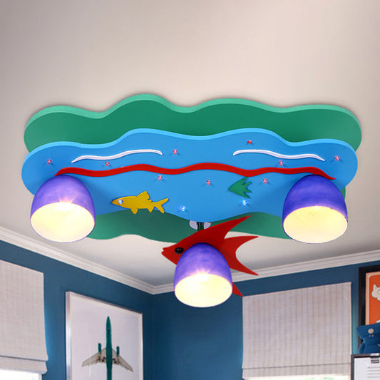 3 Light Sea Ceiling Fixture Kids Wood Multi-Color Ceiling Mount Light with Fish for Living Room Aqua Clearhalo 'Ceiling Lights' 'Close To Ceiling Lights' 'Close to ceiling' 'Flush mount' Lighting' 240879