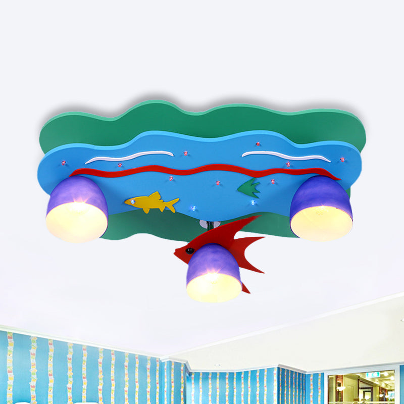 3 Light Sea Ceiling Fixture Kids Wood Multi-Color Ceiling Mount Light with Fish for Living Room Clearhalo 'Ceiling Lights' 'Close To Ceiling Lights' 'Close to ceiling' 'Flush mount' Lighting' 240880