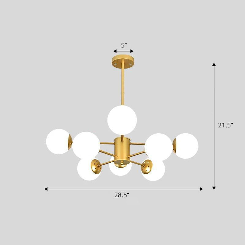 Frosted White Glass Ball Chandelier Postmodern Style Suspension Light with Burst Design 8 Gold Clearhalo 'Ceiling Lights' 'Chandeliers' 'Modern Chandeliers' 'Modern' Lighting' 2408820