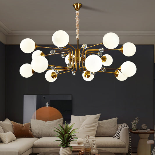 Postmodern Sputnik Ceiling Light Closed Glass Bedroom Hanging Chandelier in Brass Clearhalo 'Ceiling Lights' 'Chandeliers' 'Modern Chandeliers' 'Modern' Lighting' 2408845