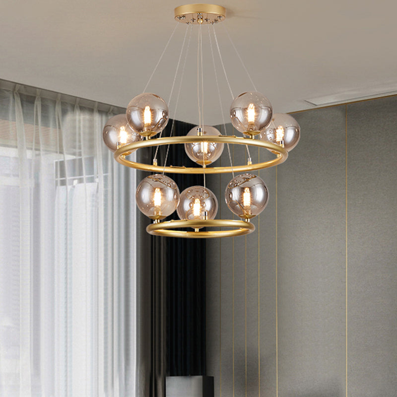 Circular Metal Pendant Chandelier Postmodern Suspension Light Fixture with Ball Glass Shade Clearhalo 'Ceiling Lights' 'Chandeliers' 'Modern Chandeliers' 'Modern' Lighting' 2408862