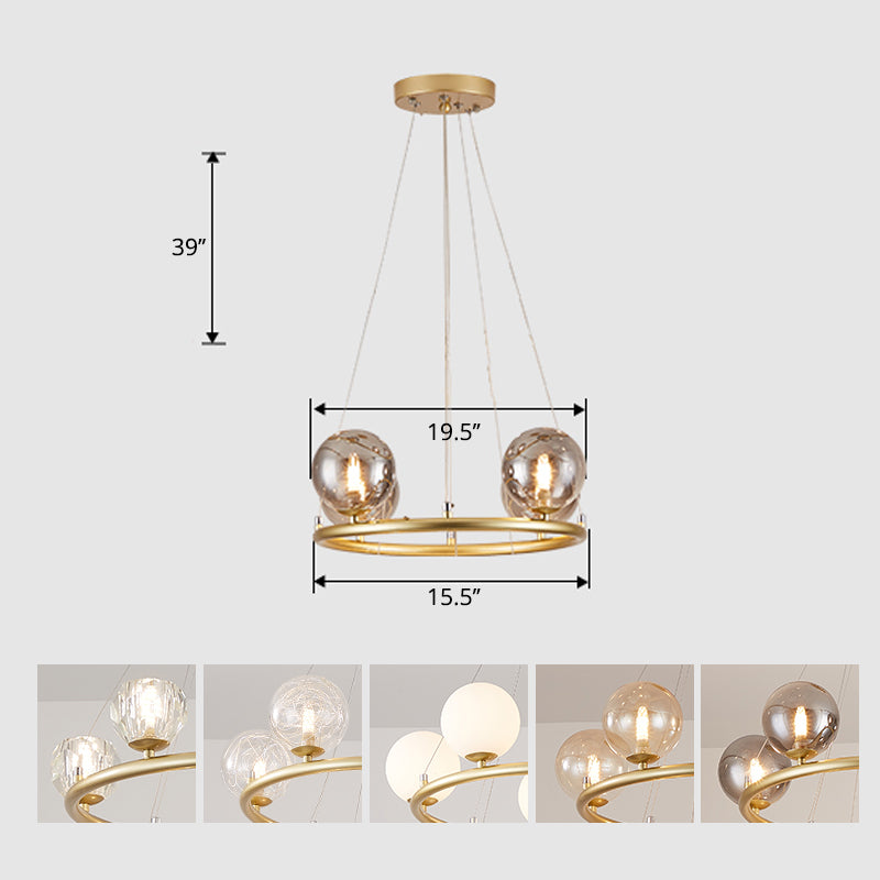 Circular Metal Pendant Chandelier Postmodern Suspension Light Fixture with Ball Glass Shade 4 Gold Clearhalo 'Ceiling Lights' 'Chandeliers' 'Modern Chandeliers' 'Modern' Lighting' 2408865