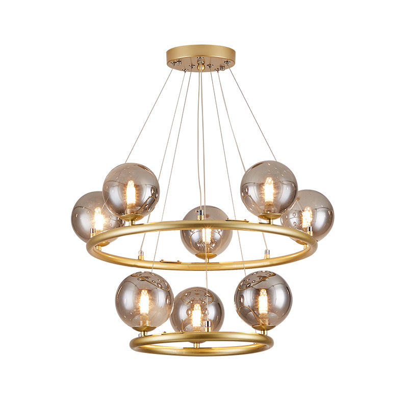 Circular Metal Pendant Chandelier Postmodern Suspension Light Fixture with Ball Glass Shade Clearhalo 'Ceiling Lights' 'Chandeliers' 'Modern Chandeliers' 'Modern' Lighting' 2408868