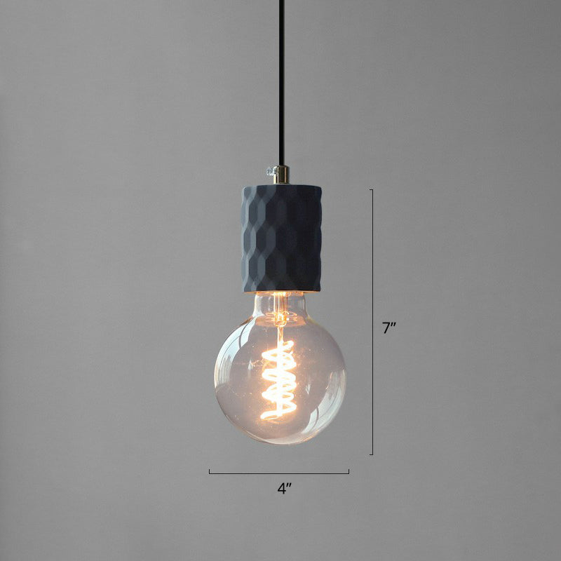 Bare Bulb Hanging Light Fixture Simple Cement 1-Light Black Pendulum Light for Restaurant Black 4" Hexagon Clearhalo 'Ceiling Lights' 'Modern Pendants' 'Modern' 'Pendant Lights' 'Pendants' Lighting' 2408880