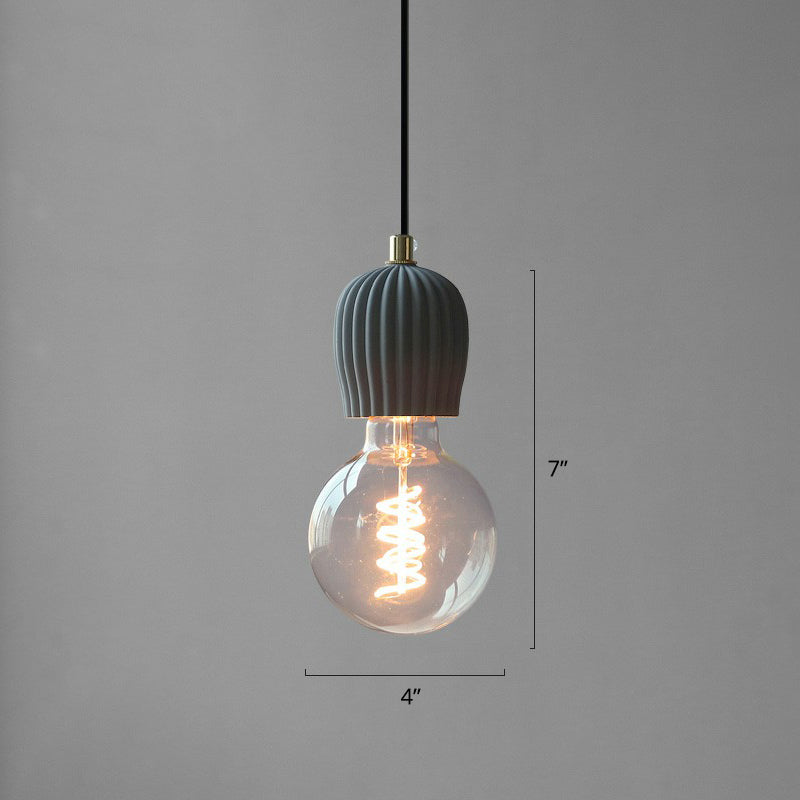 Bare Bulb Hanging Light Fixture Simple Cement 1-Light Black Pendulum Light for Restaurant Black 4" Stripe Clearhalo 'Ceiling Lights' 'Modern Pendants' 'Modern' 'Pendant Lights' 'Pendants' Lighting' 2408885