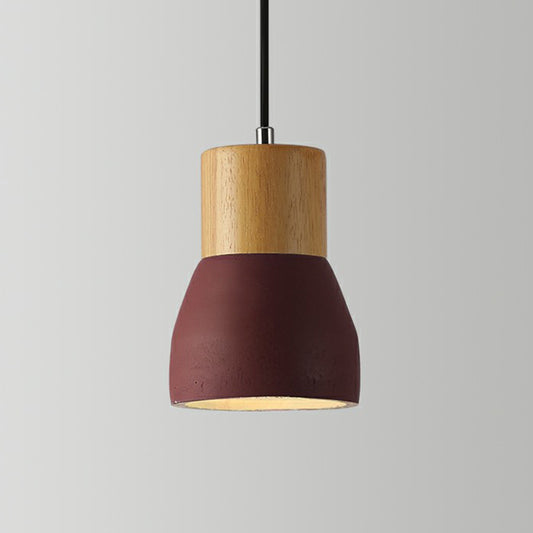 Nordic Mini Pendant Lighting Cement Single-Bulb Restaurant Ceiling Light with Wood Top Burgundy Clearhalo 'Ceiling Lights' 'Modern Pendants' 'Modern' 'Pendant Lights' 'Pendants' Lighting' 2408914