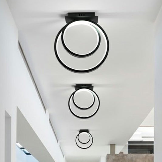 Halo Ring Corridor Ceiling Light Metal Minimalistic LED Flush Mounted Lamp in Black Black White Clearhalo 'Ceiling Lights' 'Close To Ceiling Lights' 'Close to ceiling' 'Flush mount' Lighting' 2408977