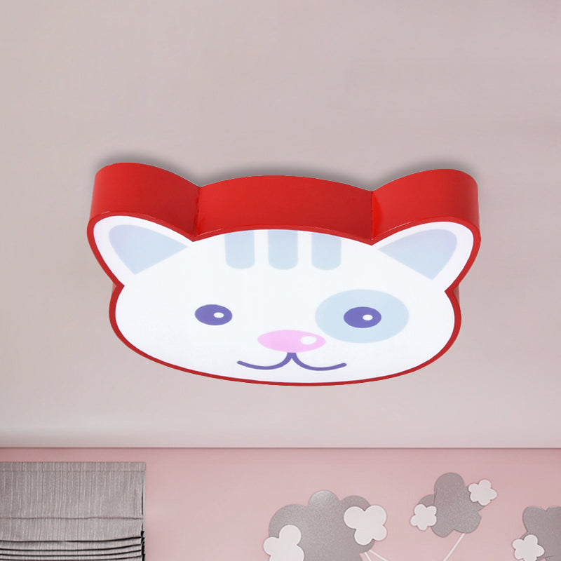 Animal Red Ceiling Lamp Cat Shaped Metal & Acrylic Flush Ceiling Light for Kitchen Foyer Clearhalo 'Ceiling Lights' 'Close To Ceiling Lights' 'Close to ceiling' 'Flush mount' Lighting' 240903