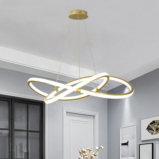 Twined LED Ceiling Chandelier Nordic Aluminum Bedroom Pendant Light in Gold Gold Clearhalo 'Ceiling Lights' 'Chandeliers' 'Modern Chandeliers' 'Modern' Lighting' 2409035
