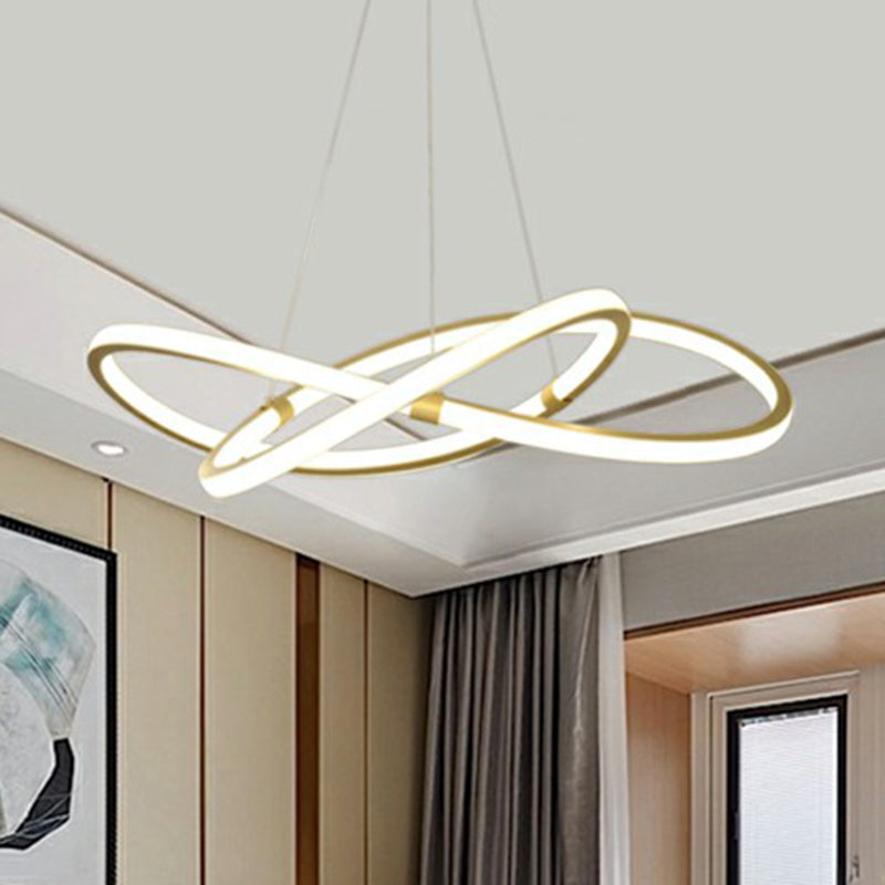 Twined LED Ceiling Chandelier Nordic Aluminum Bedroom Pendant Light in Gold Clearhalo 'Ceiling Lights' 'Chandeliers' 'Modern Chandeliers' 'Modern' Lighting' 2409037