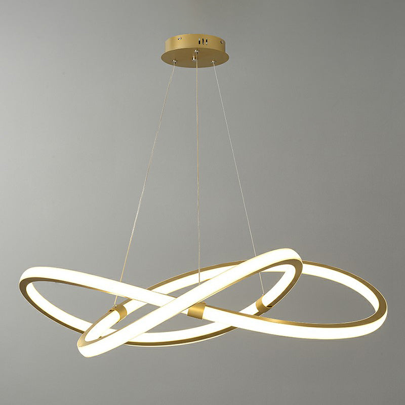 Twined LED Ceiling Chandelier Nordic Aluminum Bedroom Pendant Light in Gold Clearhalo 'Ceiling Lights' 'Chandeliers' 'Modern Chandeliers' 'Modern' Lighting' 2409038