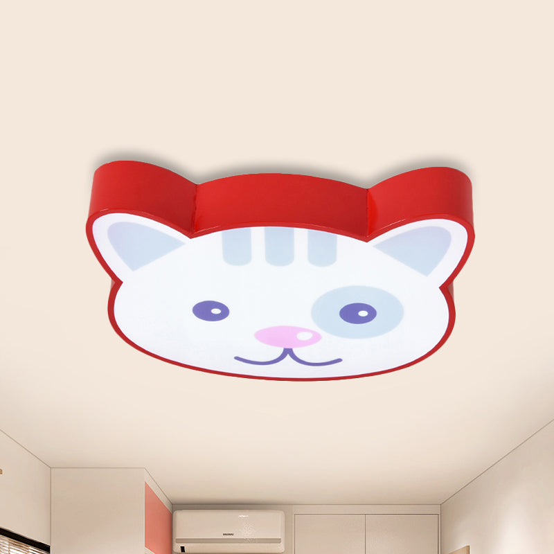 Animal Red Ceiling Lamp Cat Shaped Metal & Acrylic Flush Ceiling Light for Kitchen Foyer Red Clearhalo 'Ceiling Lights' 'Close To Ceiling Lights' 'Close to ceiling' 'Flush mount' Lighting' 240904