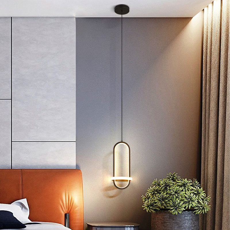 Simple Oblong LED Pendulum Light Metal Bedside Pendant Chandelier with Halo Ring Clearhalo 'Ceiling Lights' 'Chandeliers' 'Modern Chandeliers' 'Modern' Lighting' 2409042