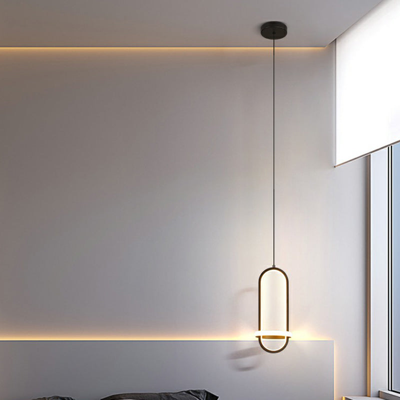 Simple Oblong LED Pendulum Light Metal Bedside Pendant Chandelier with Halo Ring Clearhalo 'Ceiling Lights' 'Chandeliers' 'Modern Chandeliers' 'Modern' Lighting' 2409044