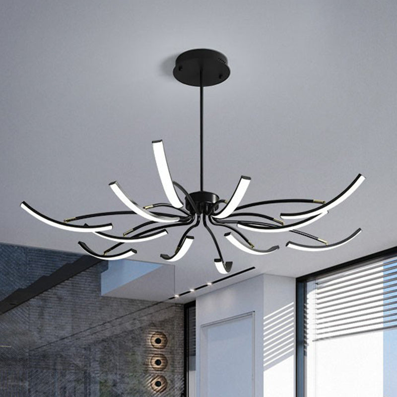 Rotating Stick LED Chandelier Minimalist Acrylic Dining Room Hanging Lamp in Black 12 Black Clearhalo 'Ceiling Lights' 'Chandeliers' 'Modern Chandeliers' 'Modern' Lighting' 2409047
