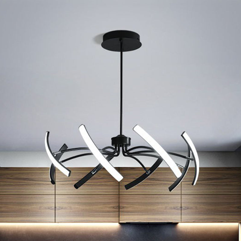 Rotating Stick LED Chandelier Minimalist Acrylic Dining Room Hanging Lamp in Black Clearhalo 'Ceiling Lights' 'Chandeliers' 'Modern Chandeliers' 'Modern' Lighting' 2409050