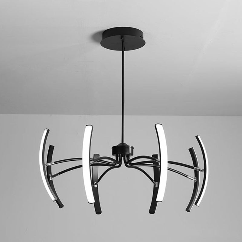 Rotating Stick LED Chandelier Minimalist Acrylic Dining Room Hanging Lamp in Black Clearhalo 'Ceiling Lights' 'Chandeliers' 'Modern Chandeliers' 'Modern' Lighting' 2409051