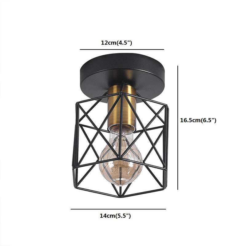 Hexagonal Balcony Ceiling Light Industrial Iron 1-Bulb Semi Flush Mount Light Fixture Clearhalo 'Ceiling Lights' 'Close To Ceiling Lights' 'Close to ceiling' 'Semi-flushmount' Lighting' 2409101