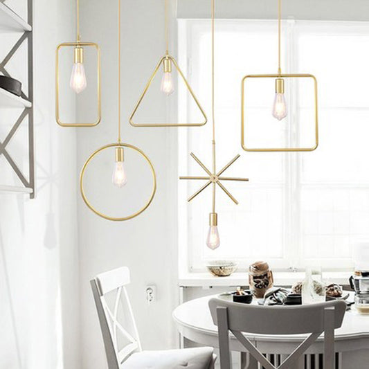 Gold Geometric Suspension Pendant Light Nordic Metal 1 Head Dining Room Pendulum Light Gold Clearhalo 'Art Deco Pendants' 'Cast Iron' 'Ceiling Lights' 'Ceramic' 'Crystal' 'Industrial Pendants' 'Industrial' 'Metal' 'Middle Century Pendants' 'Pendant Lights' 'Pendants' 'Tiffany' Lighting' 2409111