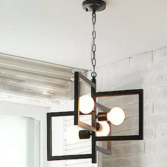 4-Light Square Pendant Lighting Industrial Metal Chandelier Light for Restaurant Black Clearhalo 'Cast Iron' 'Ceiling Lights' 'Chandeliers' 'Industrial Chandeliers' 'Industrial' 'Metal' 'Middle Century Chandeliers' 'Rustic Chandeliers' 'Tiffany' Lighting' 2409161