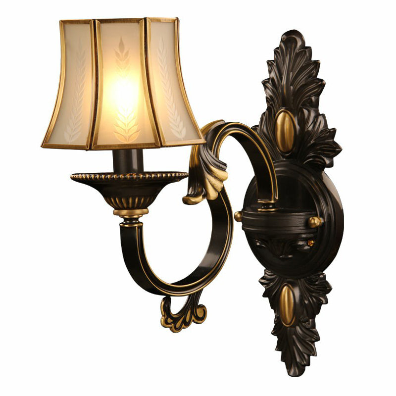 Gold and Black Single-Bulb Wall Lamp Antique Frost Glass Flared Wall Lighting for Aisle Gold-Black Clearhalo 'Wall Lamps & Sconces' 'Wall Lights' Lighting' 2409171