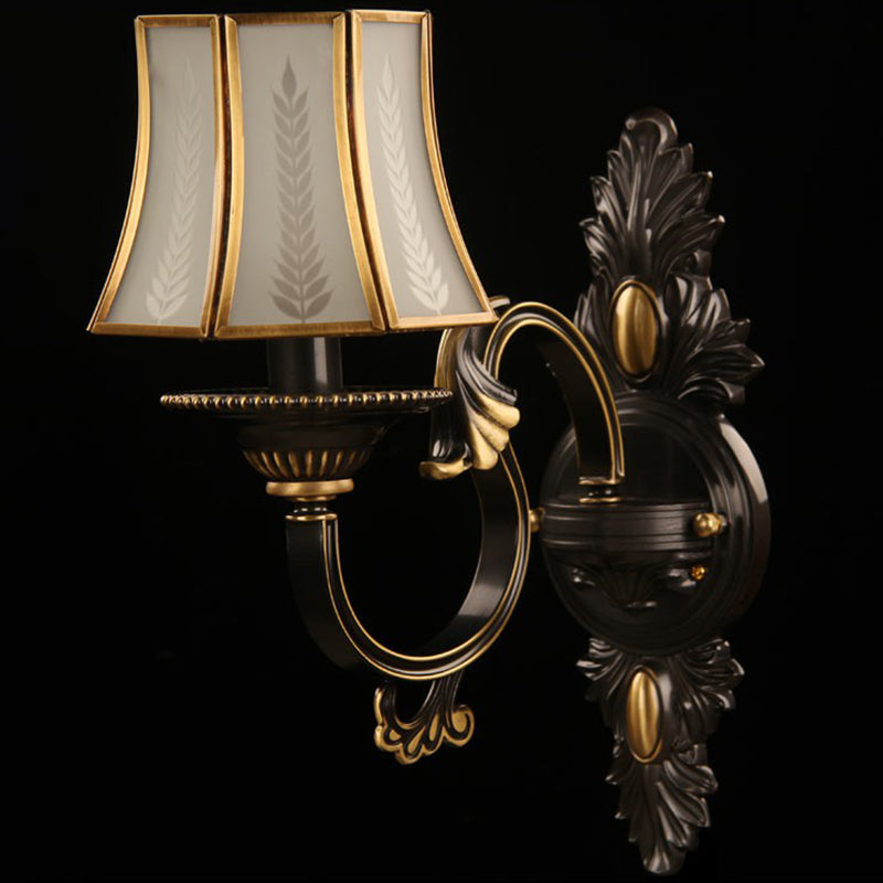 Gold and Black Single-Bulb Wall Lamp Antique Frost Glass Flared Wall Lighting for Aisle Clearhalo 'Wall Lamps & Sconces' 'Wall Lights' Lighting' 2409173