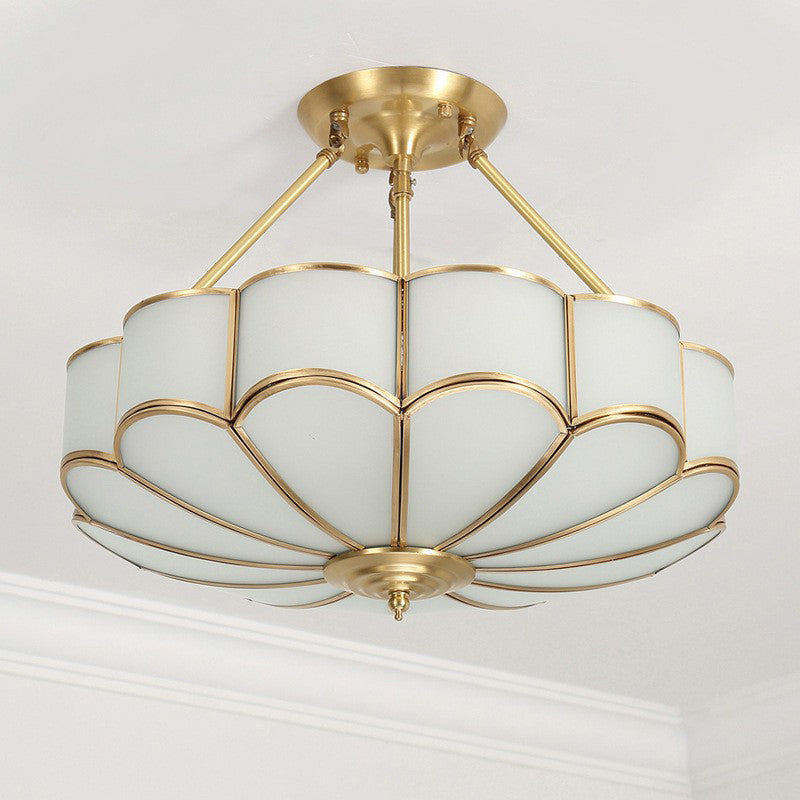 Cream Glass Flower Suspension Light Minimalist Bedroom Chandelier Pendant in Brass Clearhalo 'Ceiling Lights' 'Chandeliers' Lighting' options 2409189