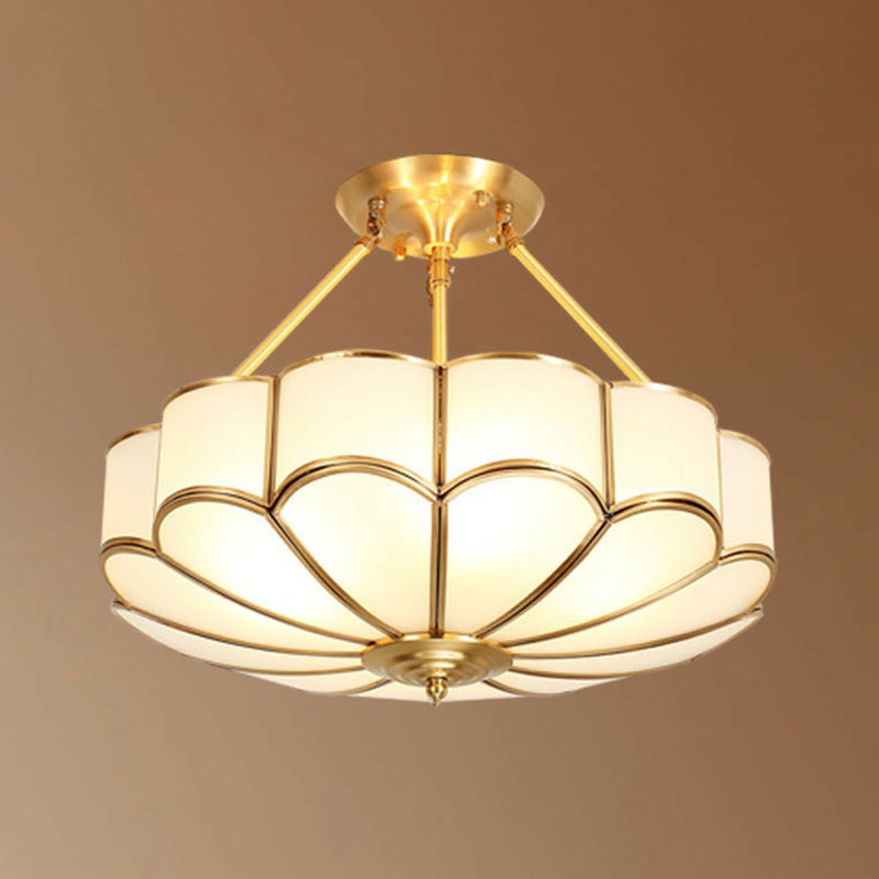 Cream Glass Flower Suspension Light Minimalist Bedroom Chandelier Pendant in Brass Clearhalo 'Ceiling Lights' 'Chandeliers' Lighting' options 2409191