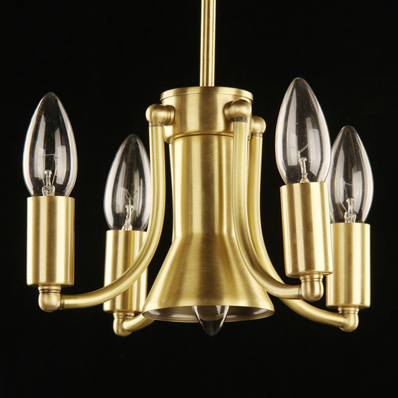 5 Lights Pendant Chandelier Antique Style Domed Frosted Glass Hanging Light in Brass Clearhalo 'Ceiling Lights' 'Chandeliers' Lighting' options 2409198