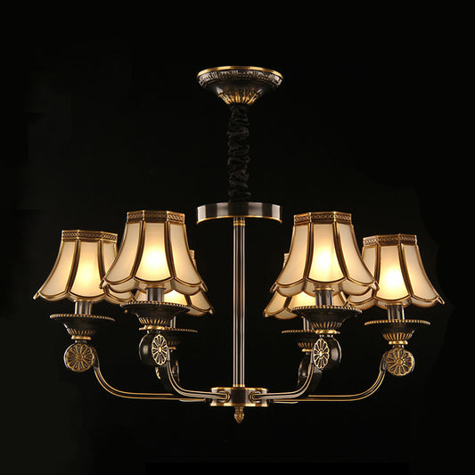 Gold and Black Flared Chandelier Traditional Frosted Glass Bedroom Suspension Light Fixture Clearhalo 'Ceiling Lights' 'Chandeliers' Lighting' options 2409200