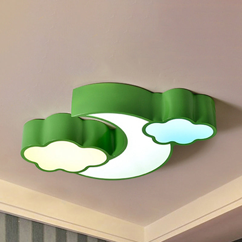 Moon and Cloud Ceiling Mount Light Modern Stylish Metal Acrylic Ceiling Lamp for Kitchen Green Clearhalo 'Ceiling Lights' 'Close To Ceiling Lights' 'Close to ceiling' 'Flush mount' Lighting' 240924