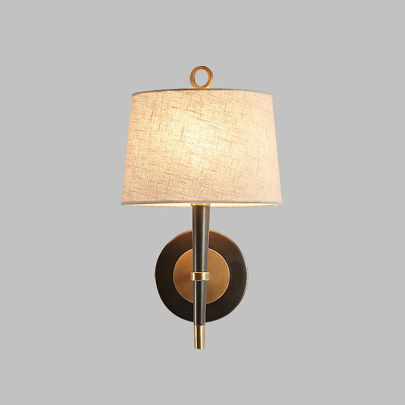 Fabric Taper Wall Mounted Lamp Minimalism Black-Brass Wall Sconce Light for Corridor 1.0 Black Clearhalo 'Cast Iron' 'Glass' 'Industrial' 'Modern wall lights' 'Modern' 'Tiffany' 'Traditional wall lights' 'Wall Lamps & Sconces' 'Wall Lights' Lighting' 2409309