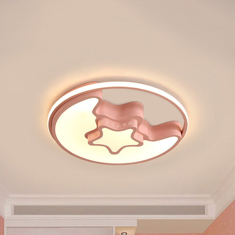 Metal Crescent and Star Ceiling Mount Light Modern Style Flush Light for Nursing Room Pink Clearhalo 'Ceiling Lights' 'Close To Ceiling Lights' 'Close to ceiling' 'Flush mount' Lighting' 240953