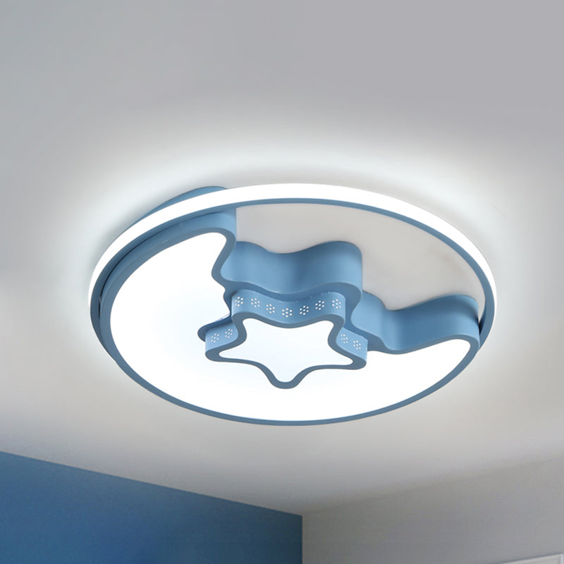 Metal Crescent and Star Ceiling Mount Light Modern Style Flush Light for Nursing Room Blue Clearhalo 'Ceiling Lights' 'Close To Ceiling Lights' 'Close to ceiling' 'Flush mount' Lighting' 240955