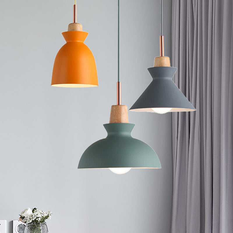 Multi-Color Cone and Dome Hanging Lighting Modern 3 Lights Metal Pendant Ceiling Light with Linear/Round Canopy Yellow-Green-Grey A Round Clearhalo 'Ceiling Lights' 'Modern Pendants' 'Modern' 'Pendant Lights' 'Pendants' Lighting' 240958