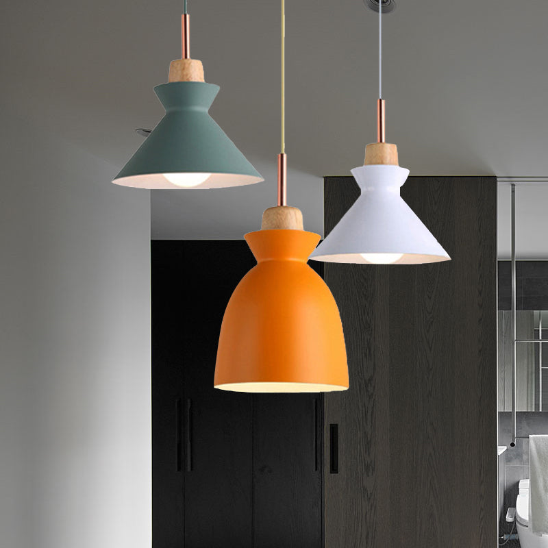 Multi-Color Cone and Dome Hanging Lighting Modern 3 Lights Metal Pendant Ceiling Light with Linear/Round Canopy White-Green-Yellow B Round Clearhalo 'Ceiling Lights' 'Modern Pendants' 'Modern' 'Pendant Lights' 'Pendants' Lighting' 240962