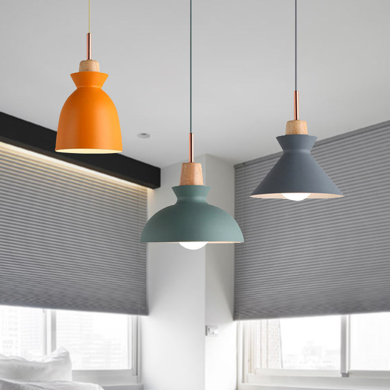 Multi-Color Cone and Dome Hanging Lighting Modern 3 Lights Metal Pendant Ceiling Light with Linear/Round Canopy Yellow-Green-Grey A Linear Clearhalo 'Ceiling Lights' 'Modern Pendants' 'Modern' 'Pendant Lights' 'Pendants' Lighting' 240964