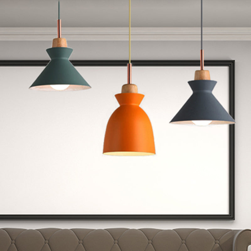 Multi-Color Cone and Dome Hanging Lighting Modern 3 Lights Metal Pendant Ceiling Light with Linear/Round Canopy Yellow-Green-Grey B Linear Clearhalo 'Ceiling Lights' 'Modern Pendants' 'Modern' 'Pendant Lights' 'Pendants' Lighting' 240967