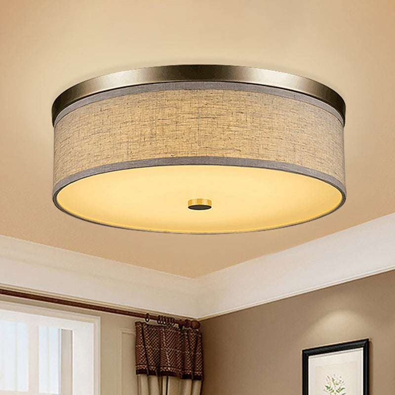 16"/19.5"/23.5" Dia Cylinder Flush Mount Contemporary Fabric Beige LED Flush Mount Lamp Beige 23.5" Clearhalo 'Ceiling Lights' 'Close To Ceiling Lights' 'Close to ceiling' 'Flush mount' Lighting' 240969