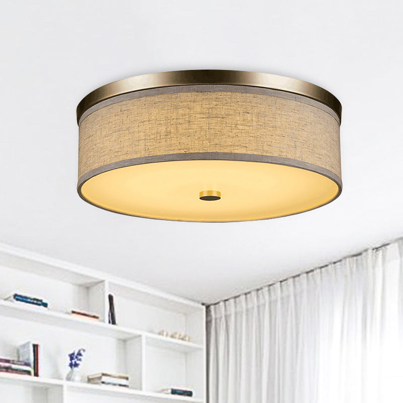 16"/19.5"/23.5" Dia Cylinder Flush Mount Contemporary Fabric Beige LED Flush Mount Lamp Beige 19.5" Clearhalo 'Ceiling Lights' 'Close To Ceiling Lights' 'Close to ceiling' 'Flush mount' Lighting' 240970