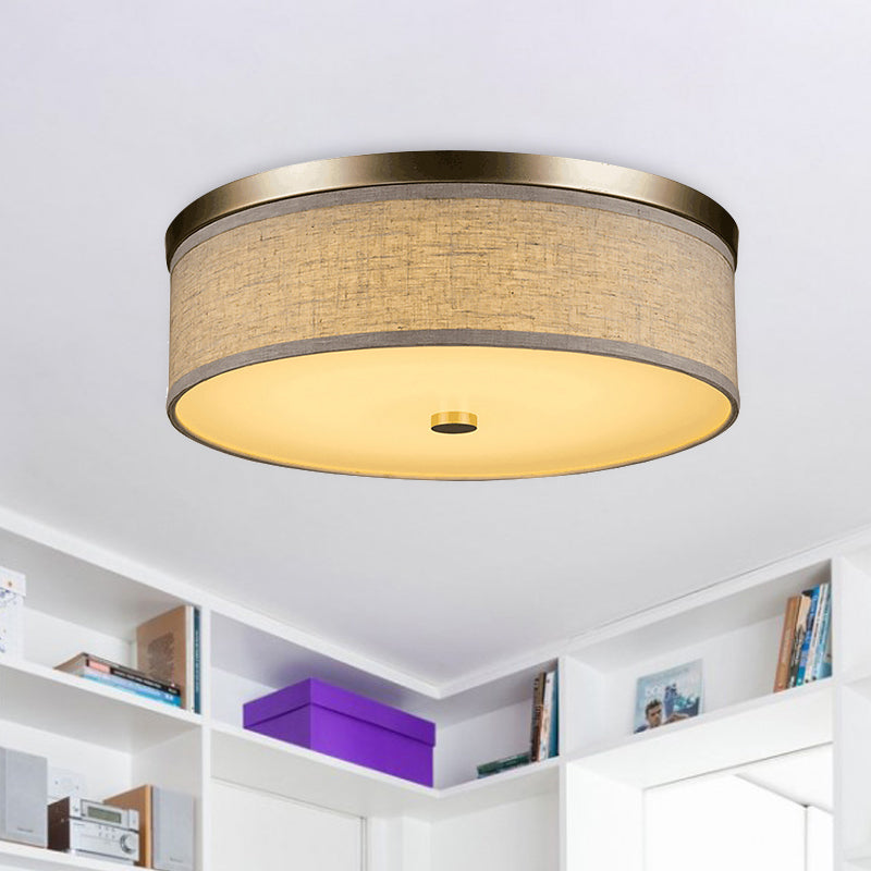 16"/19.5"/23.5" Dia Cylinder Flush Mount Contemporary Fabric Beige LED Flush Mount Lamp Beige 16" Clearhalo 'Ceiling Lights' 'Close To Ceiling Lights' 'Close to ceiling' 'Flush mount' Lighting' 240971