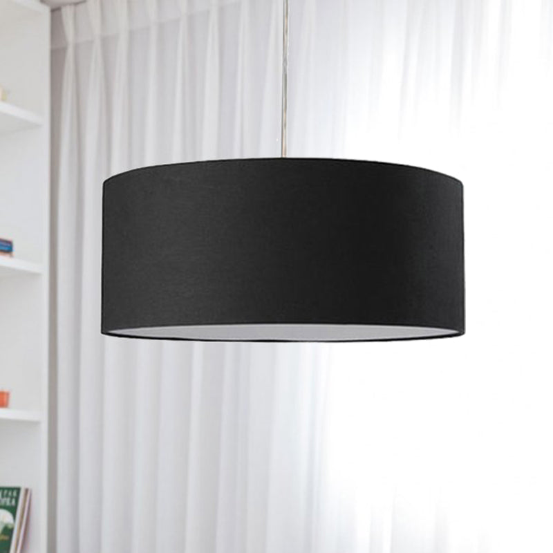 Drum Pendant Light Fixture Minimalism Fabric Black LED Hanging Ceiling Light, 12"/16"/19.5" Dia Black 19.5" Clearhalo 'Ceiling Lights' 'Modern Pendants' 'Modern' 'Pendant Lights' 'Pendants' Lighting' 240972